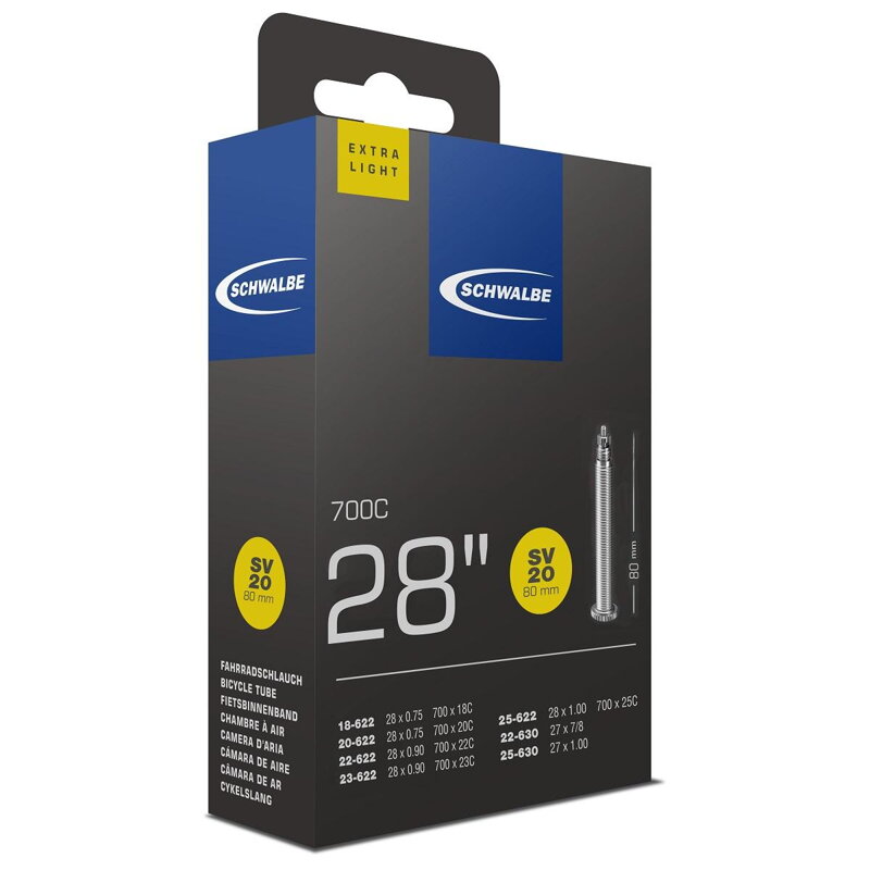 SCHWALBE Cameră SV20 700x18/28C FV 80mm (18/28-622) 65g Exlight 
